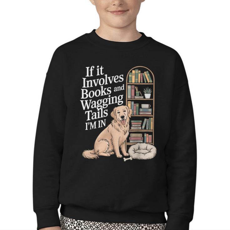 Book And Dog Lover Bookworm Reader Book Lover Youth Crewneck Sweatshirt