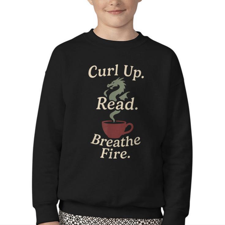 Book Dragon Fantasy Reader Cozy Reading Book Lover Dragon Youth Crewneck Sweatshirt