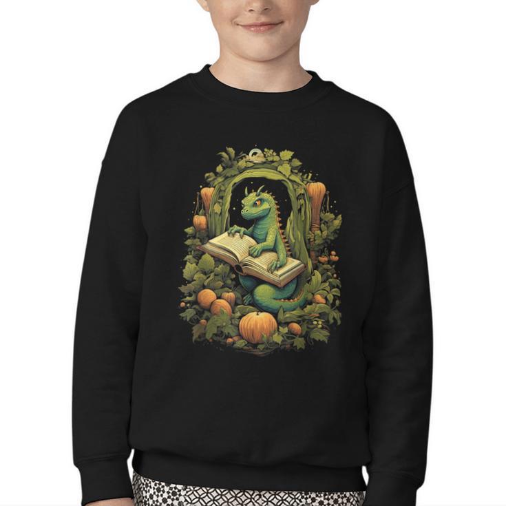 Book Dragon Reading Books Bookworm Fantasy Youth Crewneck Sweatshirt