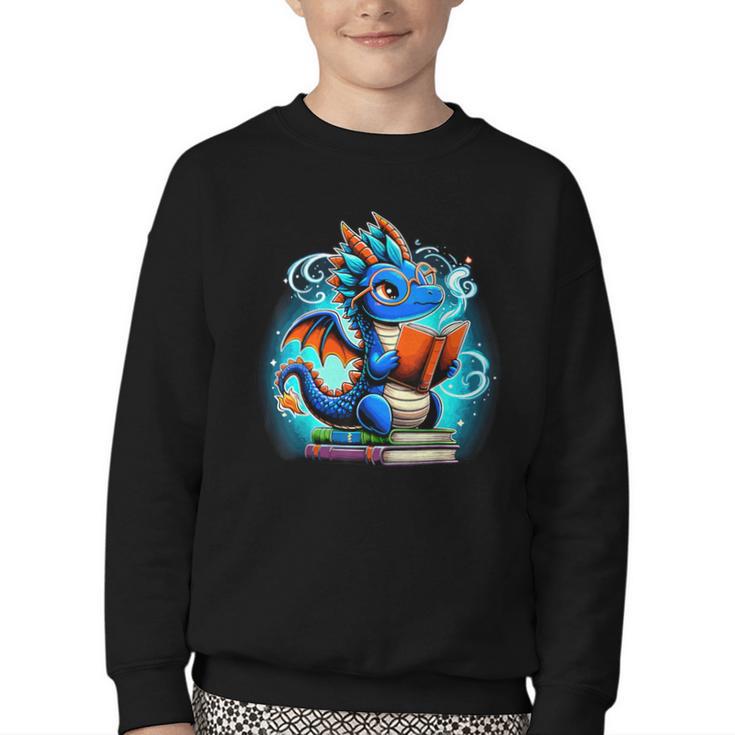 Book Dragon Reading Lover Youth Crewneck Sweatshirt