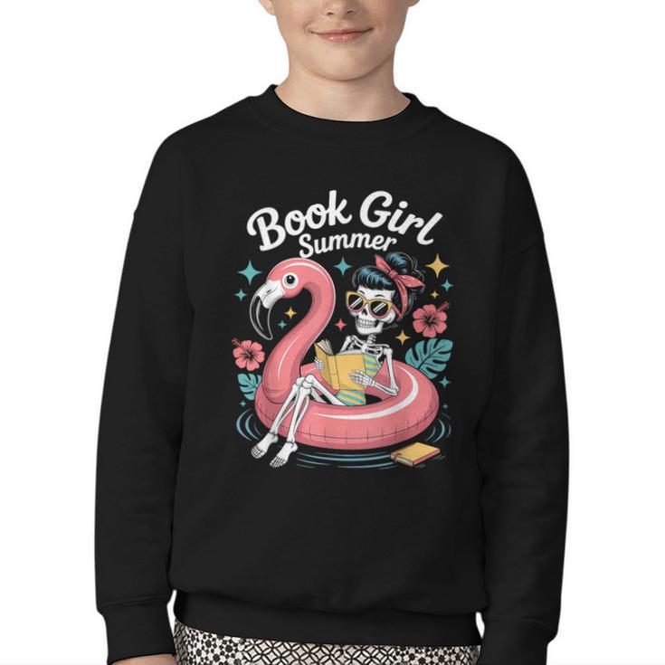 Book Girl Summer Skeleton Reading Books Lovers Beach Youth Crewneck Sweatshirt