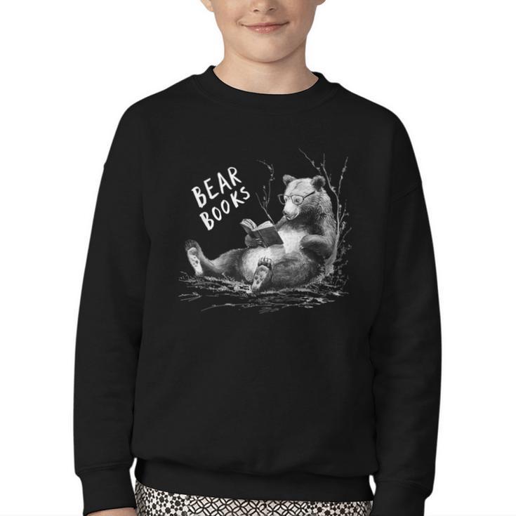 Book Lover Bear Cozy Reading Bear Graphic Bear Books Youth Crewneck Sweatshirt