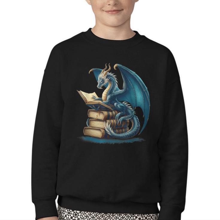 Book Lover Bookworm Reading Books Dragon Sci-Fi Character Youth Crewneck Sweatshirt