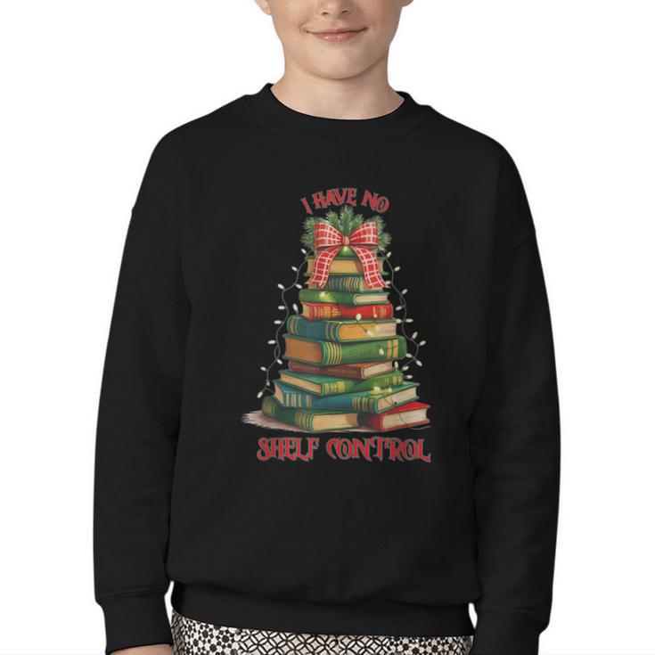 Book Lover Christmas Tree I Have No Shelf Control Youth Crewneck Sweatshirt