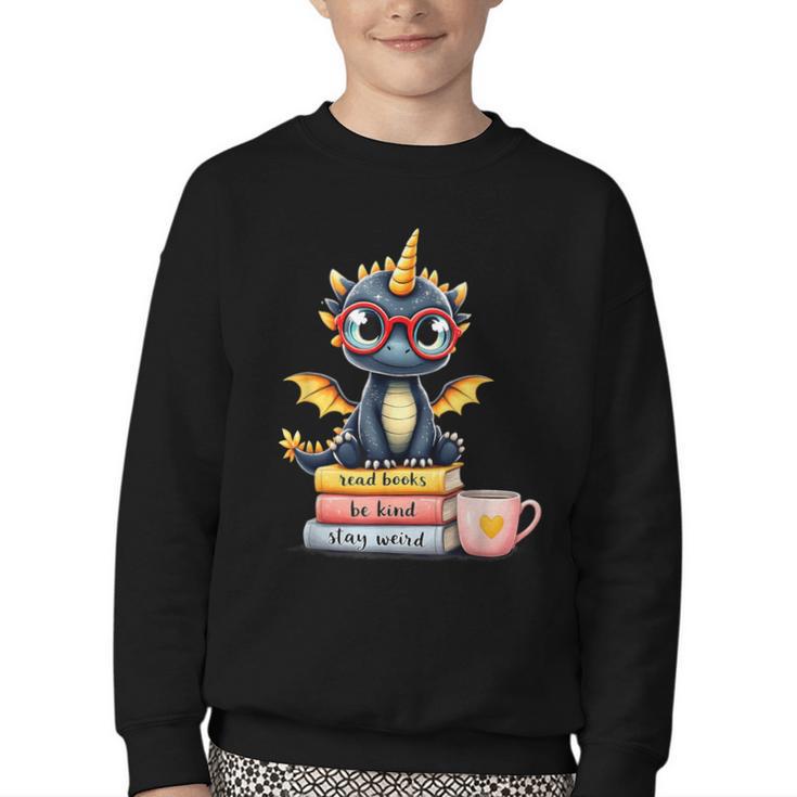 Book Lover Cute Baby Dragon Reading Youth Crewneck Sweatshirt