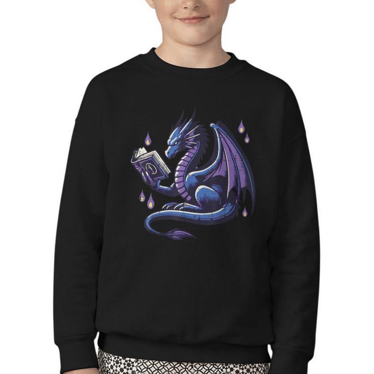 Book Lover Dragon Reading Cool Fantasy Women Girls Kids Men Youth Crewneck Sweatshirt