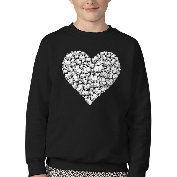 Book Lover Heart Shape Reading Librarian Library Teacher Youth Crewneck Sweatshirt