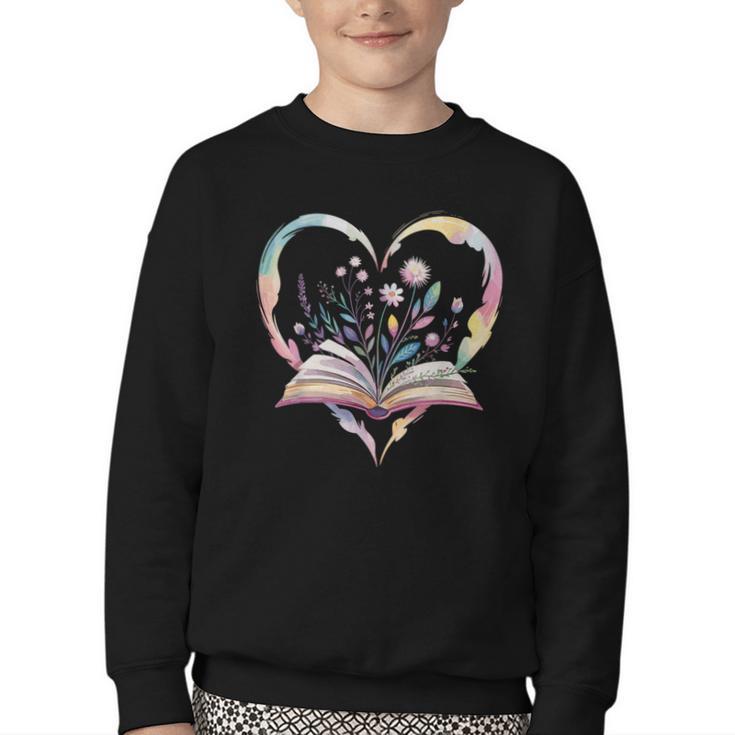 Book Lover Heart Shaped Reading Art Bookworm Youth Crewneck Sweatshirt