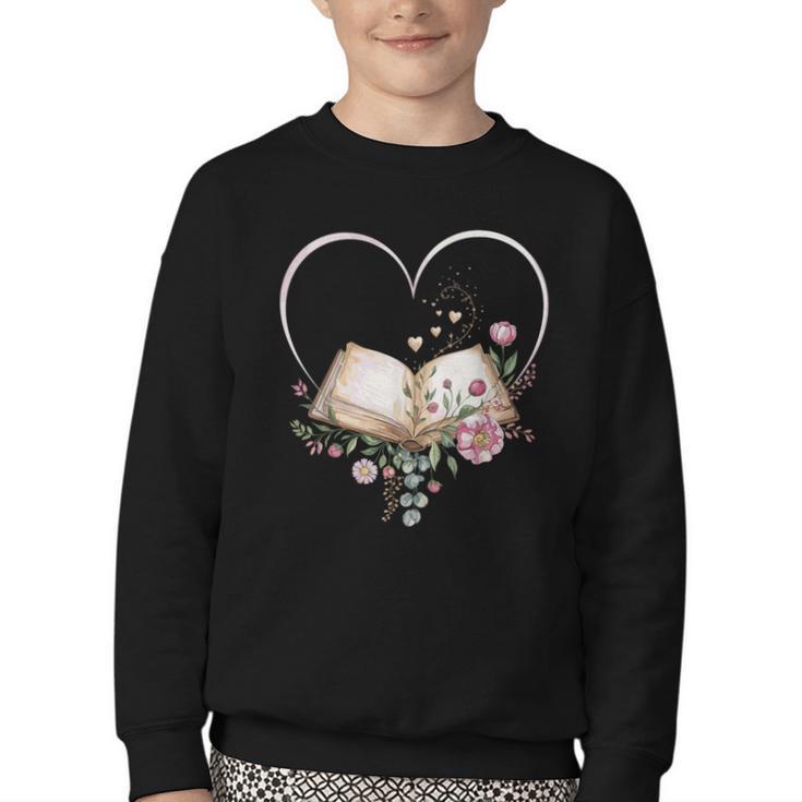 Book Lover Heart Shaped Reading Art Librarian Youth Crewneck Sweatshirt
