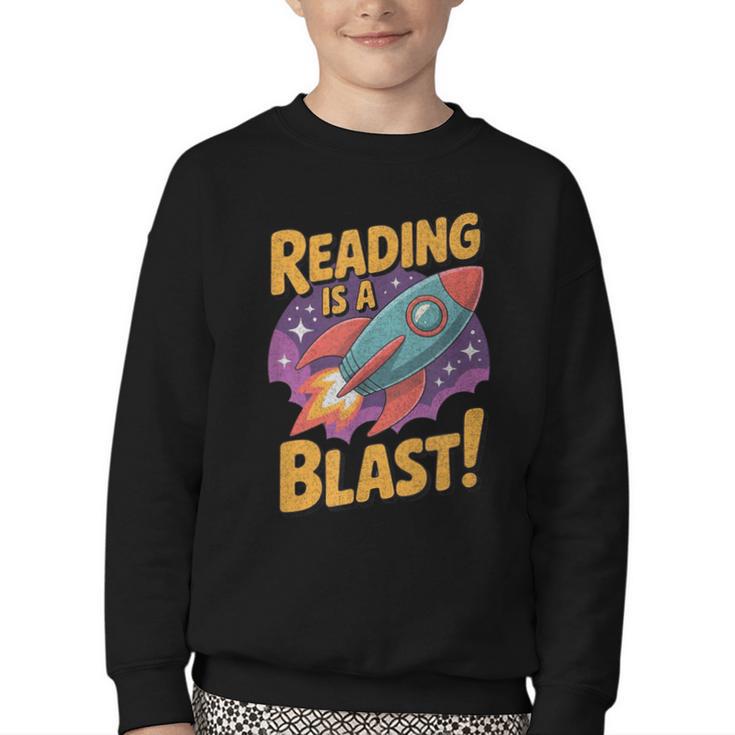 Book Lover Kids And Adults Reading Is a Blast Rocket Ship Youth Crewneck Sweatshirt