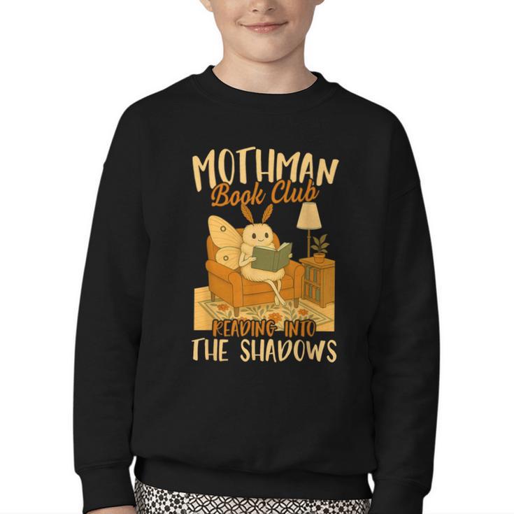 Book Lover Moth Mothman Book Club Reading Into Shadows Youth Crewneck Sweatshirt