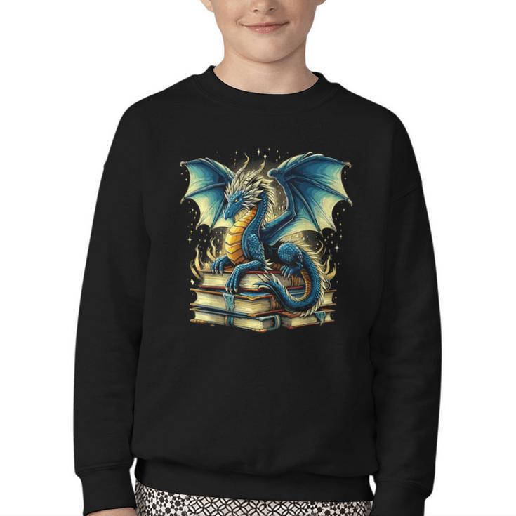 Book Lover Reading Fantasy Dragon Youth Crewneck Sweatshirt