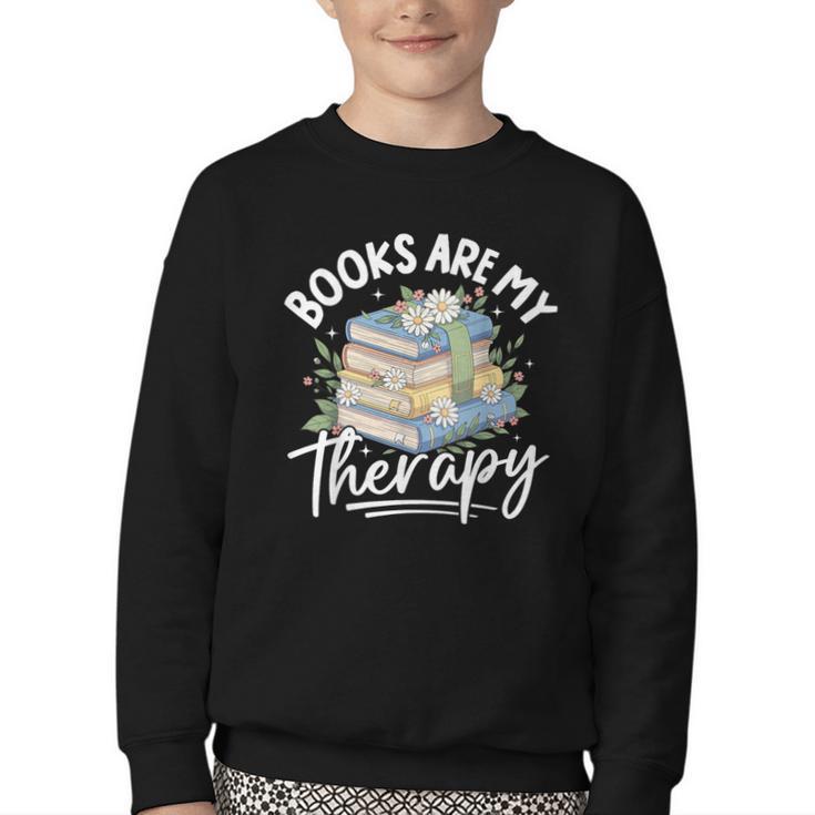 Book Are My Therapy Aesthetic Bookish Reading Youth Crewneck Sweatshirt