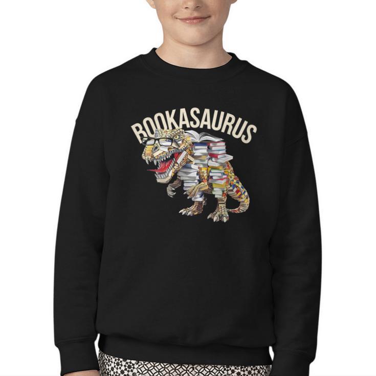 Book Reading Dinosaur T-Rex Dino Bookworm Youth Crewneck Sweatshirt