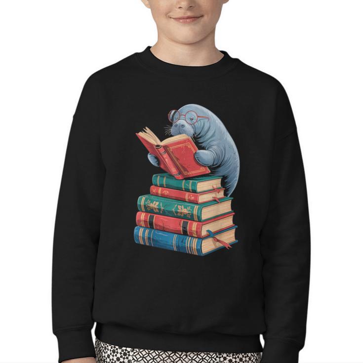Book Reading Book Reader Manatees Sea Animal Sea Cow Manatee Youth Crewneck Sweatshirt