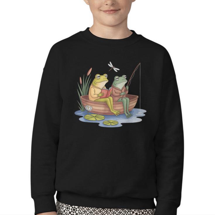 Book Shirt Frog Toad Fishing Vintage Book Frog Youth Crewneck Sweatshirt