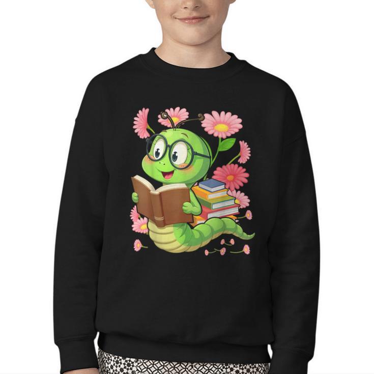Book Worm Costume World Book Day Cute Kawaii Worm Reading Youth Crewneck Sweatshirt
