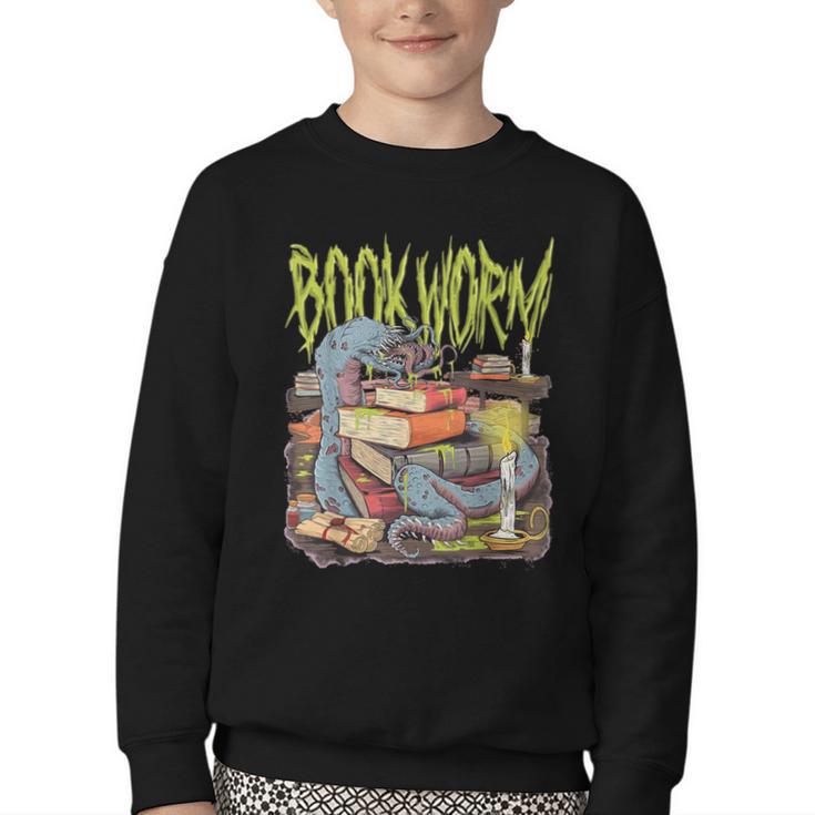 Graphic Book Worm Monster Horror Reading Book Lover Youth Crewneck Sweatshirt