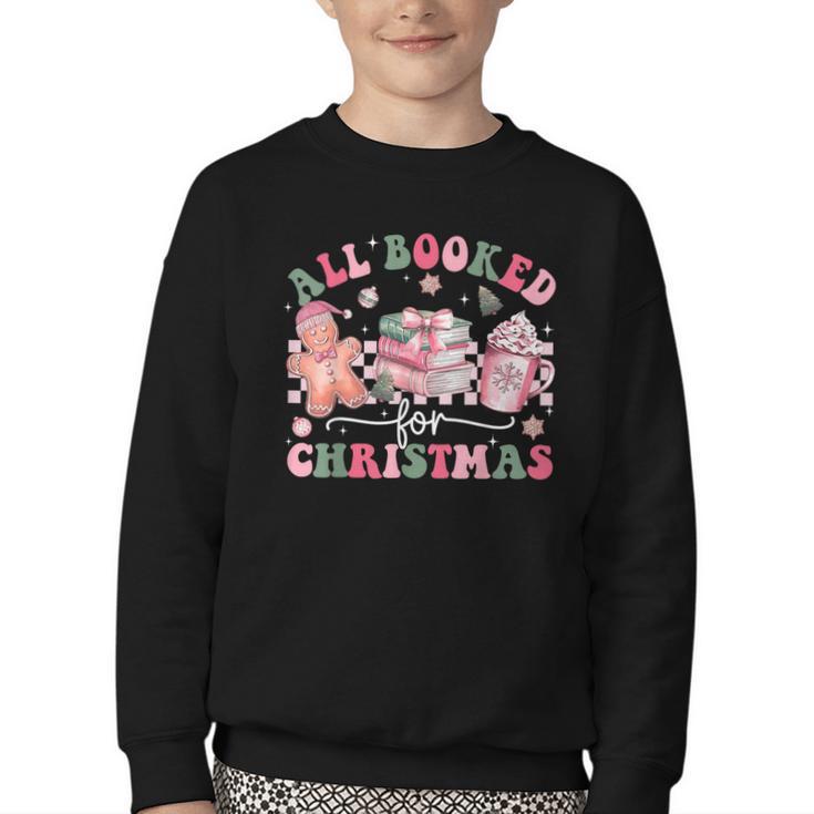 All Booked For Christmas Book Coffee Latte Gingerbread Youth Crewneck Sweatshirt