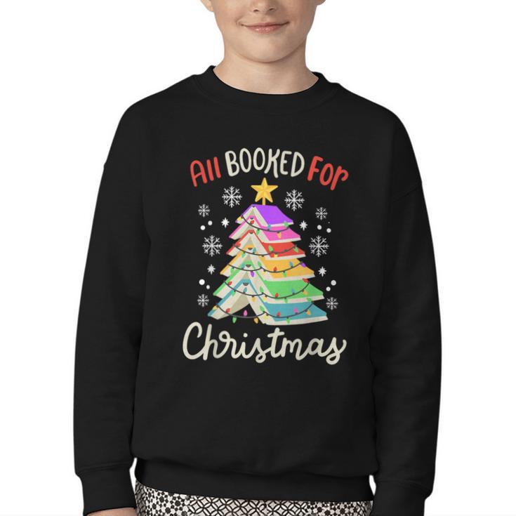 All Booked For Christmas Book Lovers Xmas Tree Women Youth Crewneck Sweatshirt