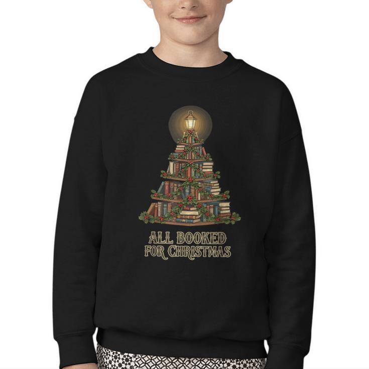 All Booked For Christmas Book Tree Book Lover Teacher Youth Crewneck Sweatshirt