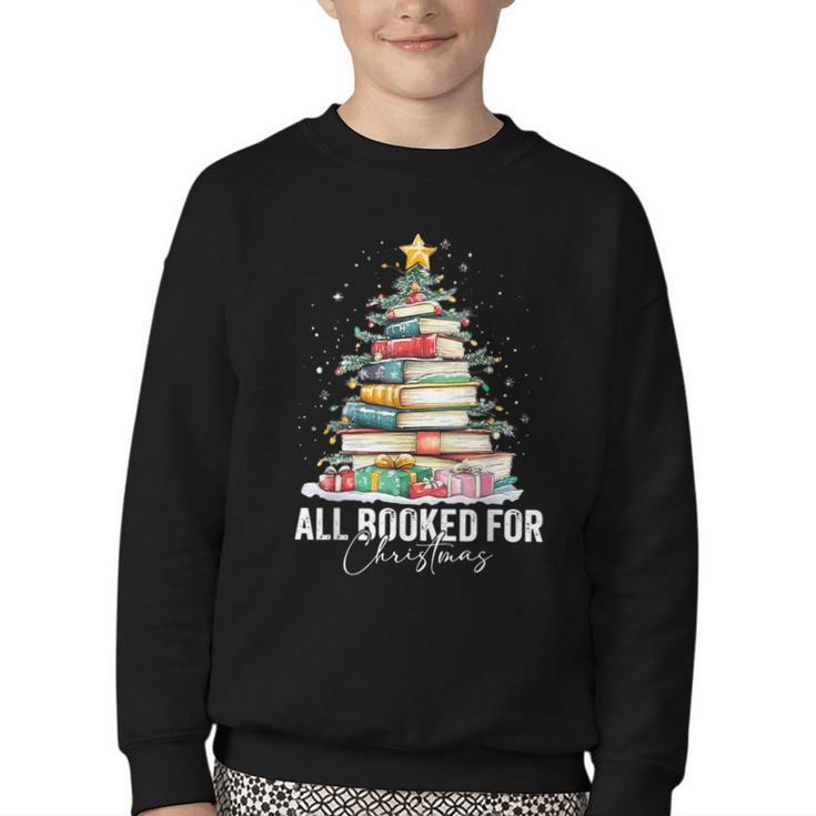 All Booked For Christmas Coquette Books Teacher Xmas Tree Youth Crewneck Sweatshirt