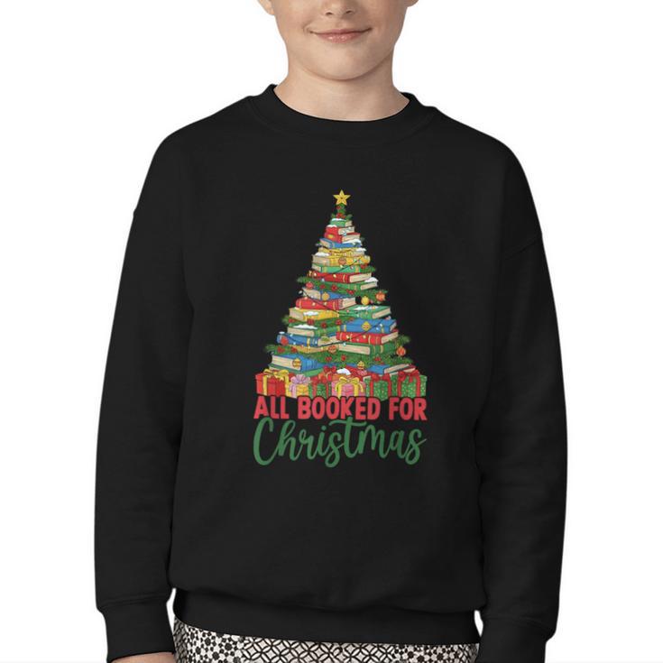 All Booked For Christmas Reading Books Librarian Holiday Youth Crewneck Sweatshirt