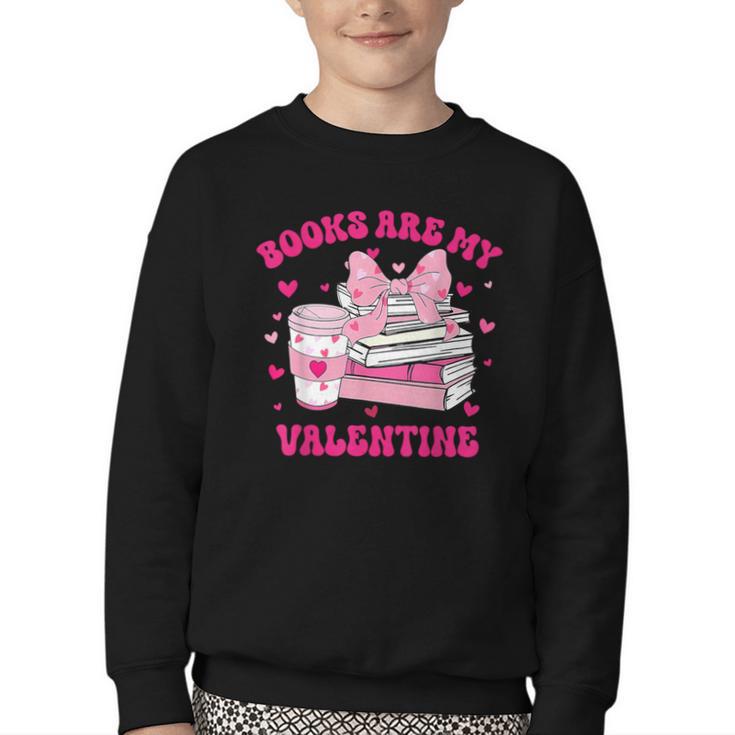 All Booked For Valentines Book Reading Coquette Bow Youth Crewneck Sweatshirt