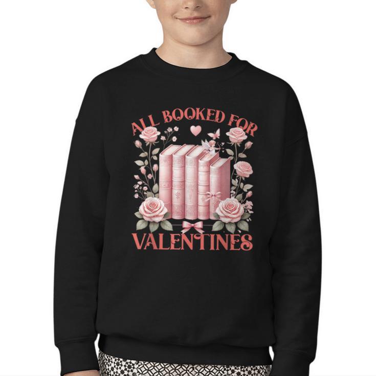 All Booked For Valentines Shirt Romantic Cupid Roses Books Youth Crewneck Sweatshirt