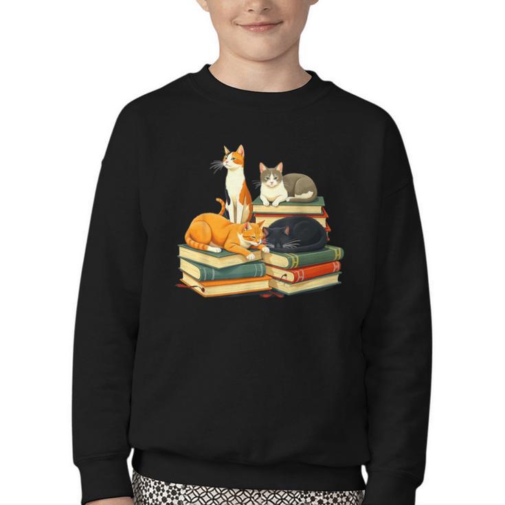 Bookish Cat Lover Cute Reading Squad Books & Kittens Love Youth Crewneck Sweatshirt