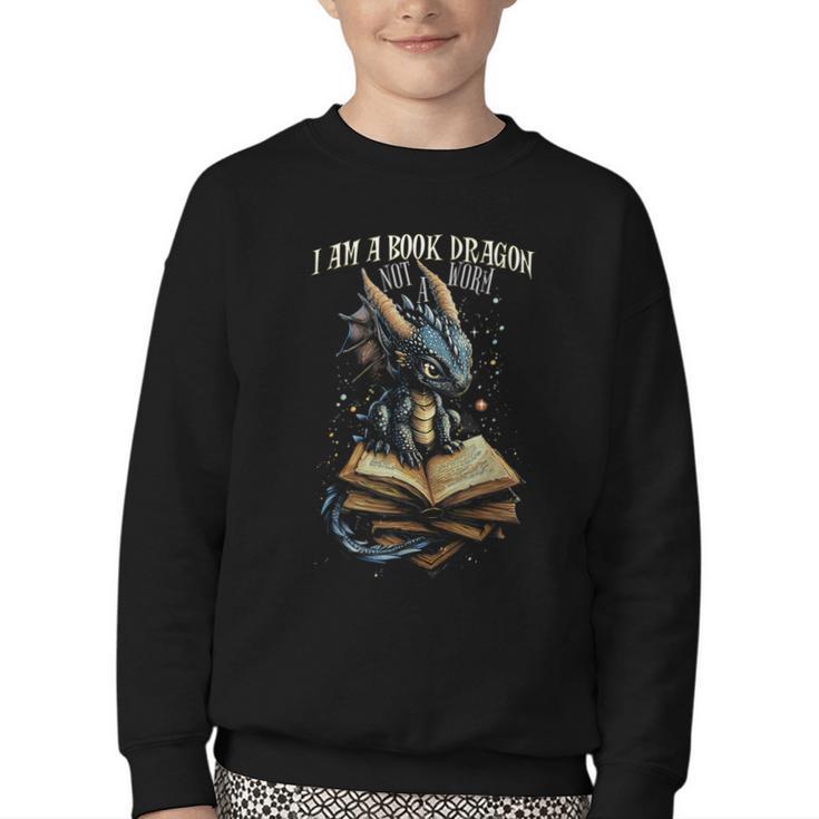 Bookish Quote I Am a Book Dragon Not a Worm Reading Book Youth Crewneck Sweatshirt Bookish Quote I Am a Book Dragon Not a Worm Reading Book Youth Crewneck Sweatshirt