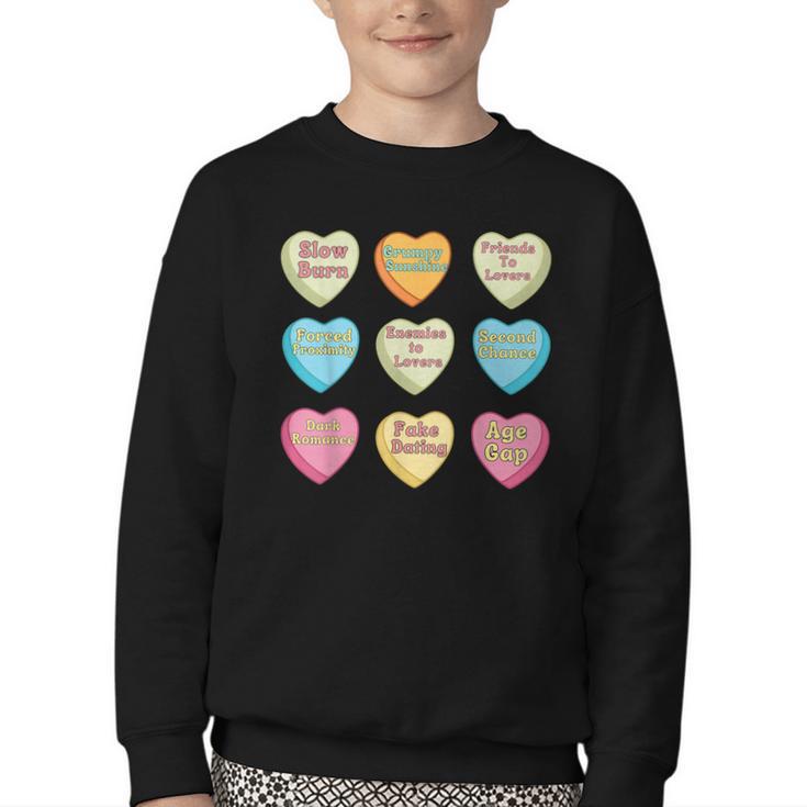 Bookish Romance Tropes Smut Reader Spicy Book Lover Youth Crewneck Sweatshirt