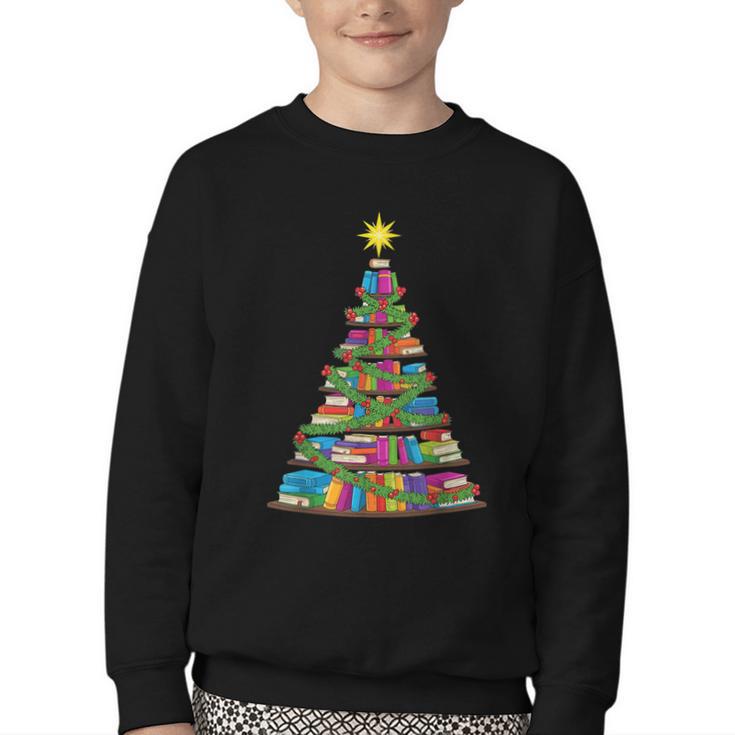 Bookmas Christmas Book Tree Book Lover English Teacher Youth Crewneck Sweatshirt