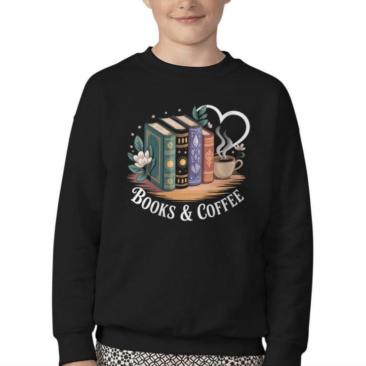 Books And Coffee Book Lover Bookish Green Book Theme Reading Youth Crewneck Sweatshirt