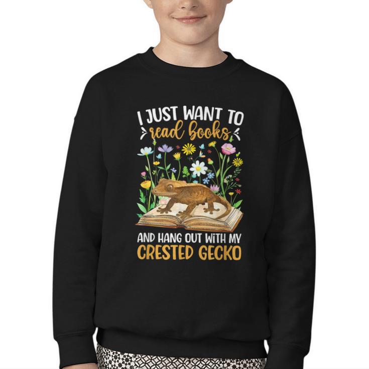 Books And Crested Gecko Owner Crestie Lover Youth Crewneck Sweatshirt