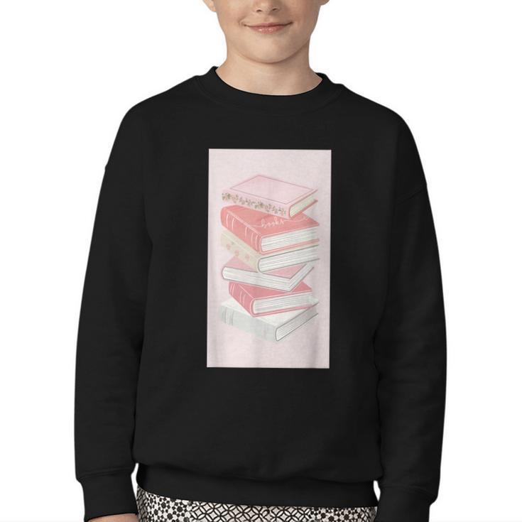 Books Flowers Art Flower Stack Pastel Feminine Youth Crewneck Sweatshirt