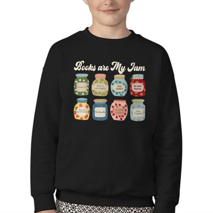 Books Are My Jam Shirt Book Lover Reader Reading Teacher Youth Crewneck Sweatshirt