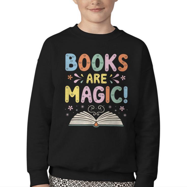 Books Are Magic Whimsical Retro Bookworm Youth Crewneck Sweatshirt