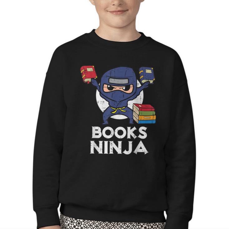 Books Ninja Read Reading Librarian Book Toddler Boys Kids Youth Crewneck Sweatshirt