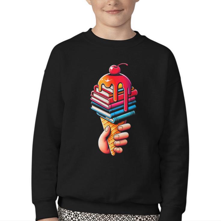 Books Reading Ice Cream Youth Crewneck Sweatshirt