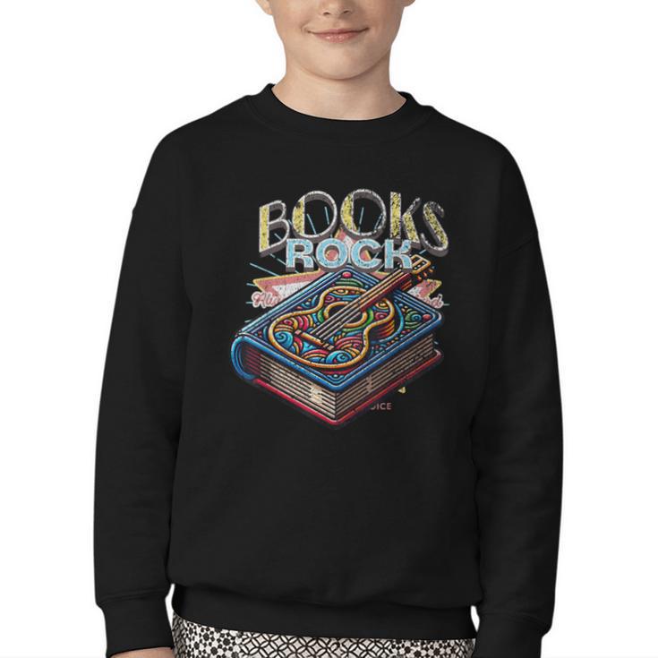 Books Rock Rock'n Roll Science Of Reading Teachers Guitar Youth Crewneck Sweatshirt