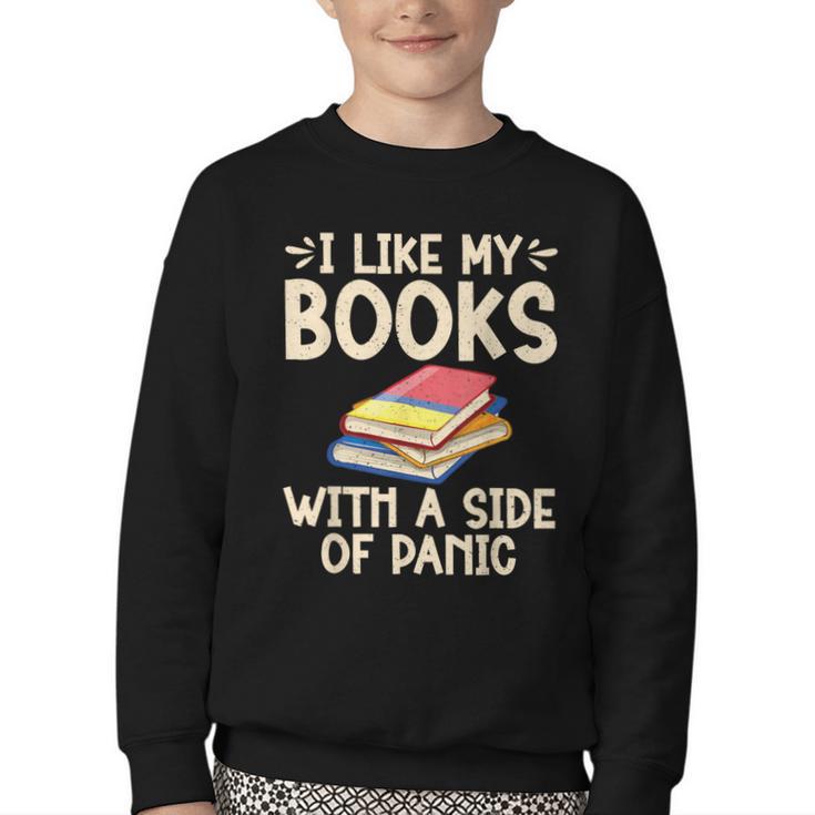 I Like My Books With a Side Of Panic Thriller Youth Crewneck Sweatshirt