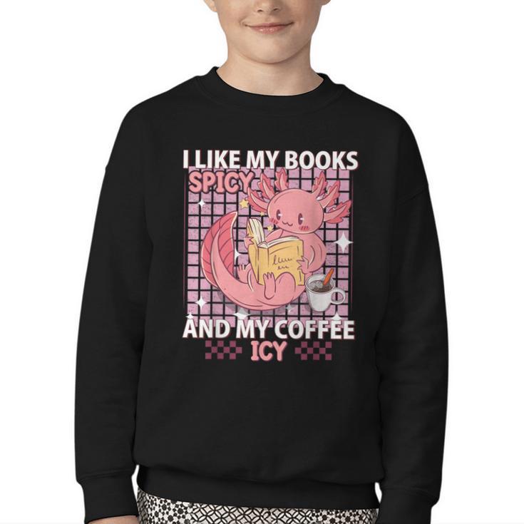 I Like My Books Spicy And My Coffee Icy Librarian Youth Crewneck Sweatshirt