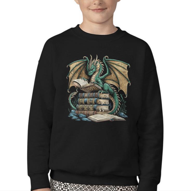 Bookworm Dragons Reading Book Dragons And Books Youth Crewneck Sweatshirt