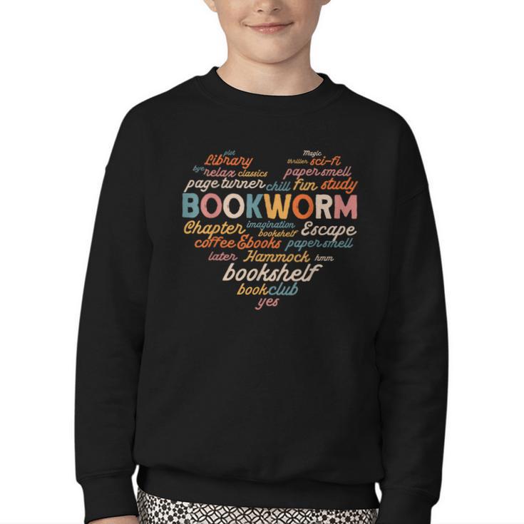 Bookworm Words Heart Book Lover Reader Reading Fun Youth Crewneck Sweatshirt