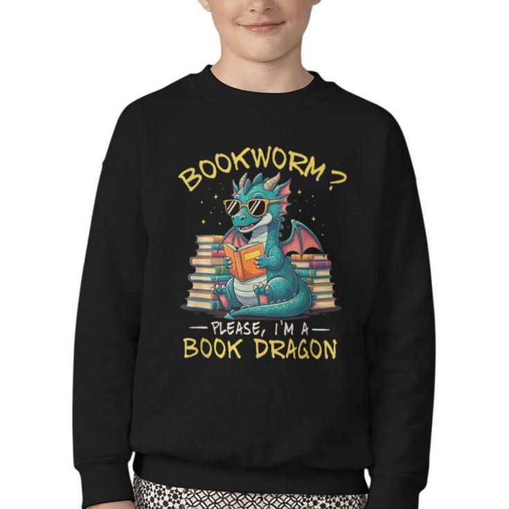 Bookworm I'm A Book Dragon Reading Books Bookish Book Lover Youth Crewneck Sweatshirt