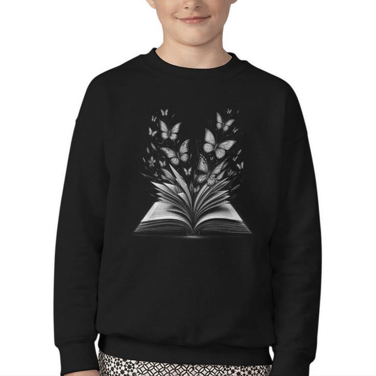 Butterflies And Book Lovers Reading Bookworm Youth Crewneck Sweatshirt
