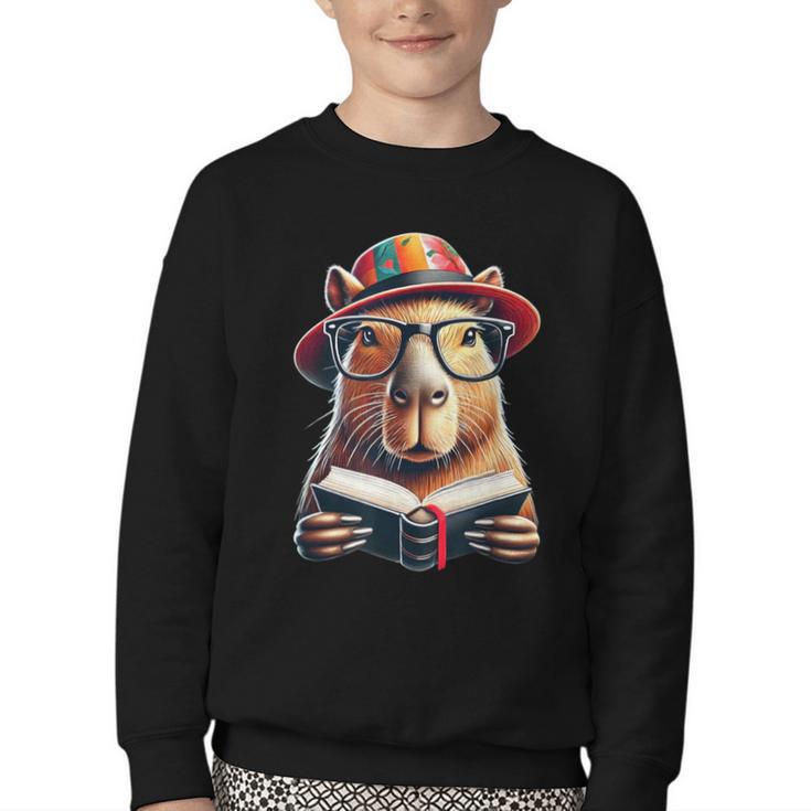 Capybara Bookworm Rodent Reading a Book Youth Crewneck Sweatshirt