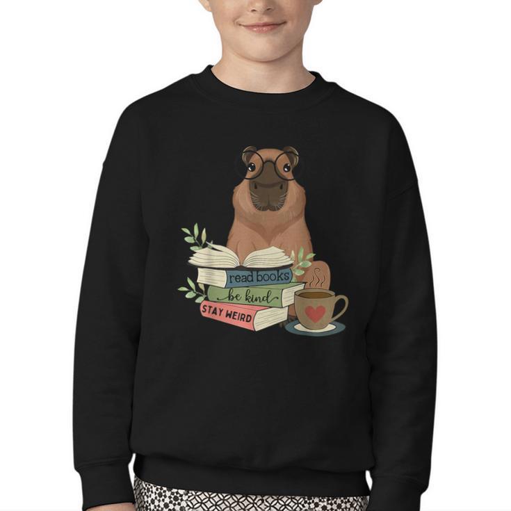 Capybara Glasses Reading Books Capybara Nerd Bookworm Youth Crewneck Sweatshirt