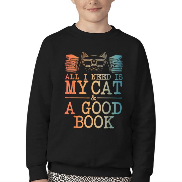 Cat & Book Art For Men Women Cat Librarian Novel Book Lover Youth Crewneck Sweatshirt